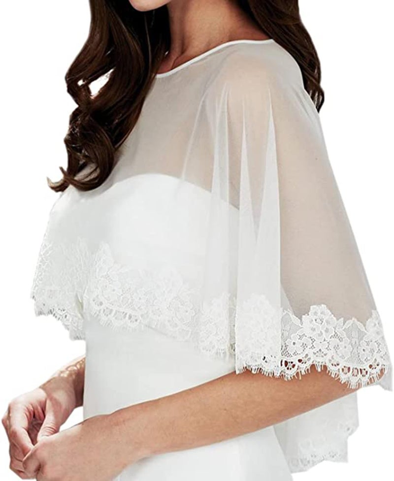 Grettytling Lace Wrap Shawl with Embroidered Lace Tulle Wedding dress cover up - Image 1