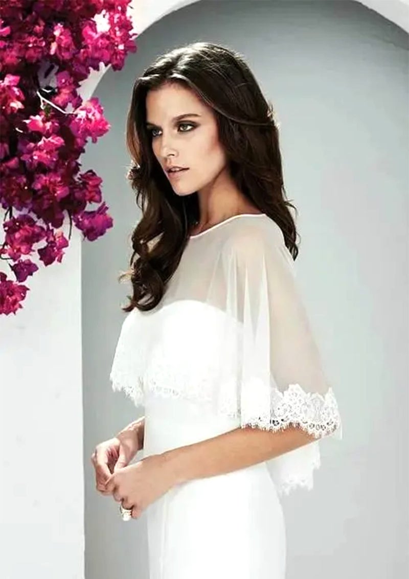 Grettytling Lace Wrap Shawl with Embroidered Lace Tulle Wedding dress cover up - Image 2