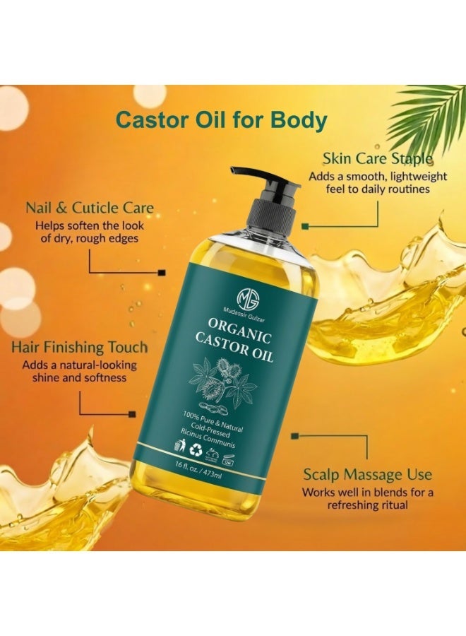 Mudassir Gulzar Organic Castor Oil 473ml (16 fl oz), Castor Oil Organic Cold Pressed, 100% Pure & Natural Organic Castor Oil Cold Pressed for Hair, Eyelashes, Eyebrows, Skin Care & Massage - Image 2