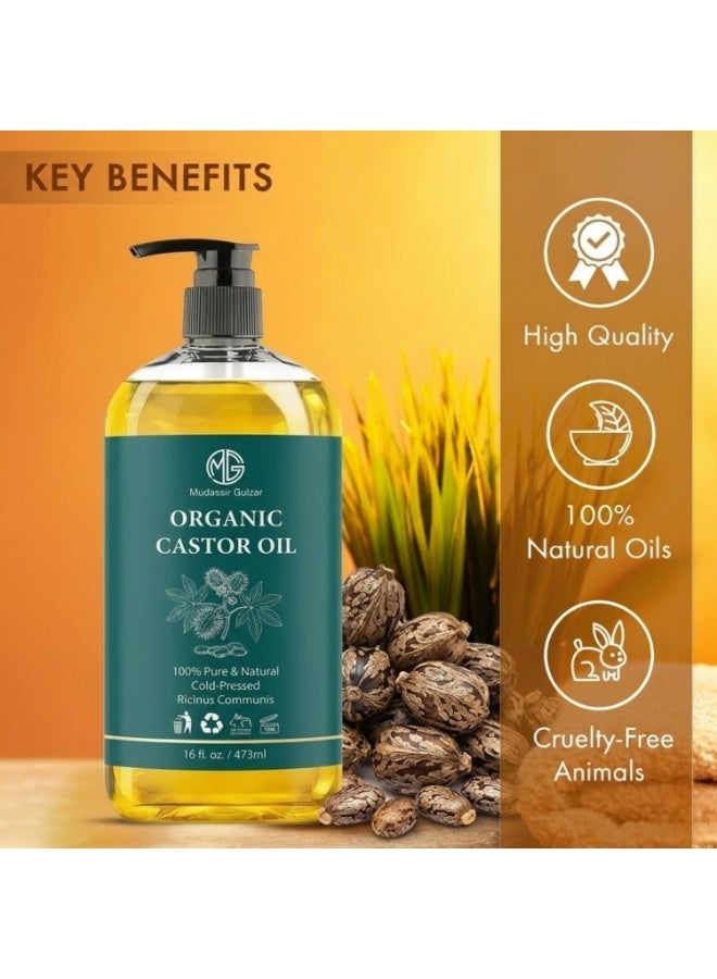 Mudassir Gulzar Organic Castor Oil 473ml (16 fl oz), Castor Oil Organic Cold Pressed, 100% Pure & Natural Organic Castor Oil Cold Pressed for Hair, Eyelashes, Eyebrows, Skin Care & Massage - Image 5
