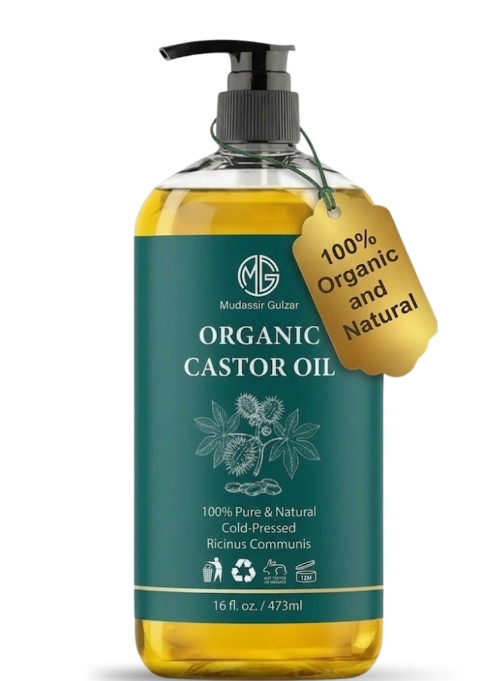 Mudassir Gulzar Organic Castor Oil 473ml (16 fl oz), Castor Oil Organic Cold Pressed, 100% Pure & Natural Organic Castor Oil Cold Pressed for Hair, Eyelashes, Eyebrows, Skin Care & Massage - Image 1