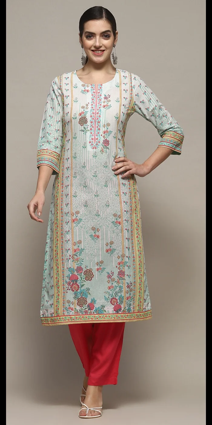 Biba Mint Cotton Straight Kurta