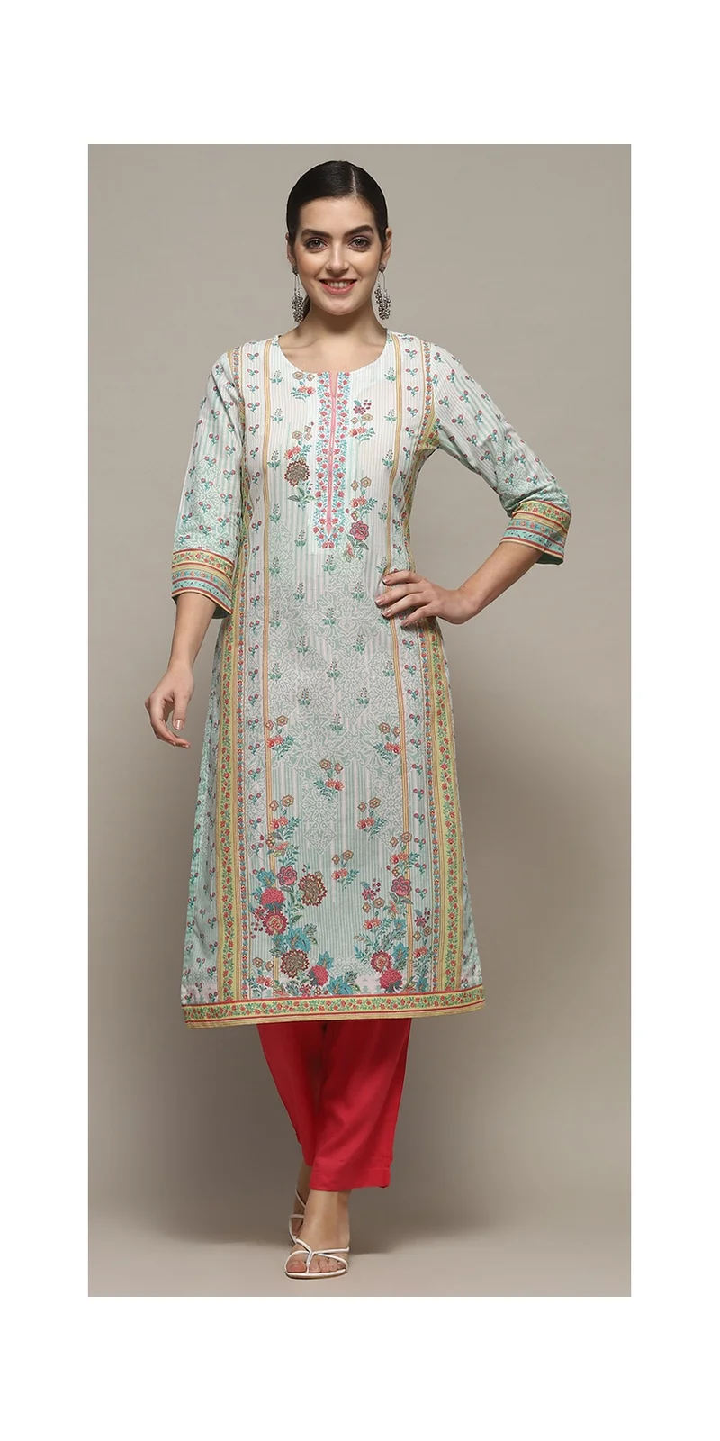 Biba Mint Cotton Straight Kurta