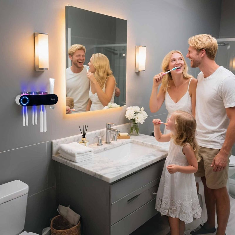 iHave Toothbrush Holders for Bathrooms, UV Toothbrush Sanitizer and Holder Smart Home Bathroom Accessories, 3 Cups Electric Toothbrush Holder Wall Mounted with Toothpaste Dispenser Bathroom Decor - Image 5