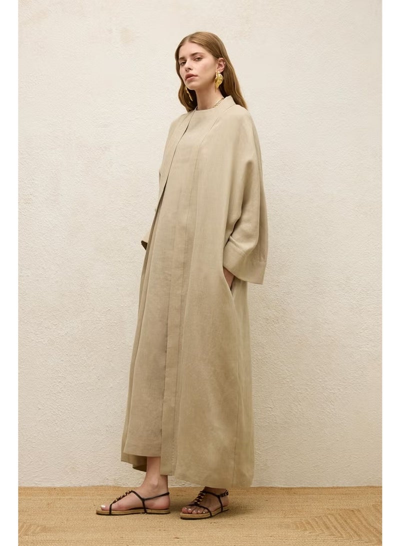 Manuka Linen Long Kimono Jacket Sand - Image 5
