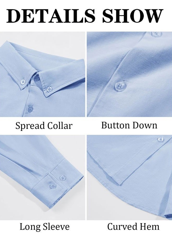 Runcati Mens Button Down Shirt Cotton Linen Casual Long Sleeve Shirts Collared Hippie Beach Tops Sky Blue - Image 5