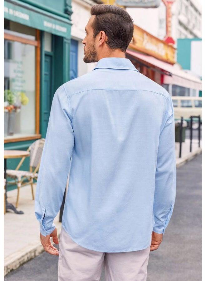 Runcati Mens Button Down Shirt Cotton Linen Casual Long Sleeve Shirts Collared Hippie Beach Tops Sky Blue - Image 4