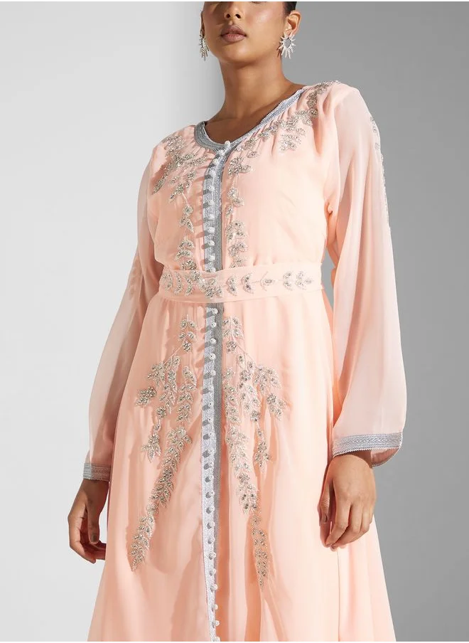 hayas closet Embellished Belted  Dress