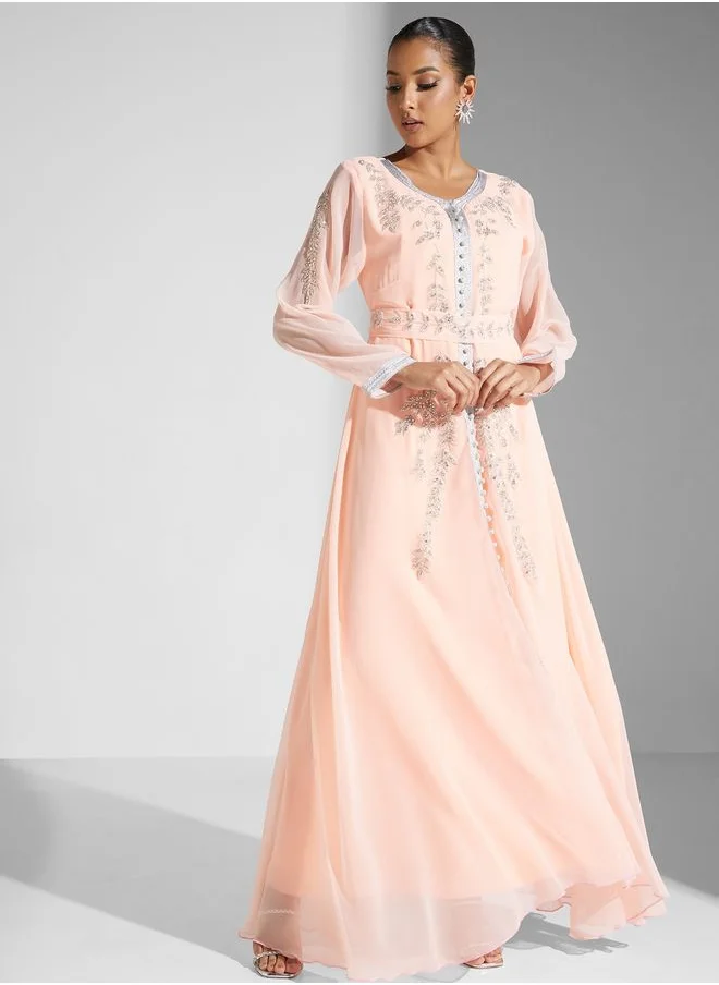hayas closet Embellished Belted  Dress