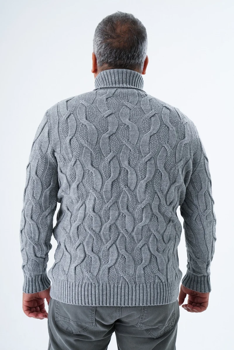 Trist Star Plus Size Men's Gray Turtleneck Rice Hair Knitted Wool Sweater Knitted Sweater TRIST-2118
