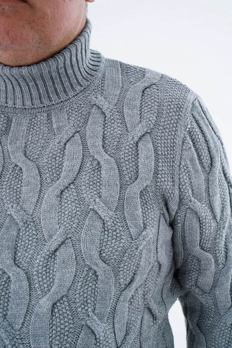 Trist Star Plus Size Men's Gray Turtleneck Rice Hair Knitted Wool Sweater Knitted Sweater TRIST-2118