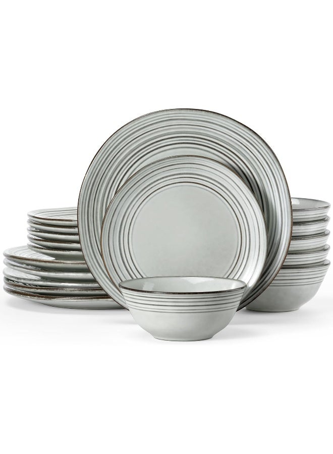 Famiware طقم أدوات المائدة المصنوعة يدويًا من الحجر الخزفي 18 قطعة، طقم لـ 6 أشخاص، مقاوم للخدش، آمن للاستخدام في الميكروويف وغسالة الصحون، أزرق رمادي - Image 1