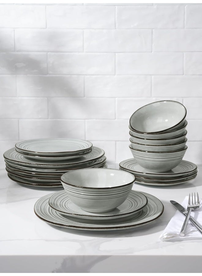 Famiware طقم أدوات المائدة المصنوعة يدويًا من الحجر الخزفي 18 قطعة، طقم لـ 6 أشخاص، مقاوم للخدش، آمن للاستخدام في الميكروويف وغسالة الصحون، أزرق رمادي - Image 4