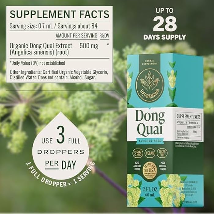 HERBAMAMA Dong Quai – Menopause Supplements for Women – Angelica Root for Hormone Balance & PMS Relief* – Vegan, Non-GMO, Alcohol & Sugar-Free, 28-Day Supply - Image 3