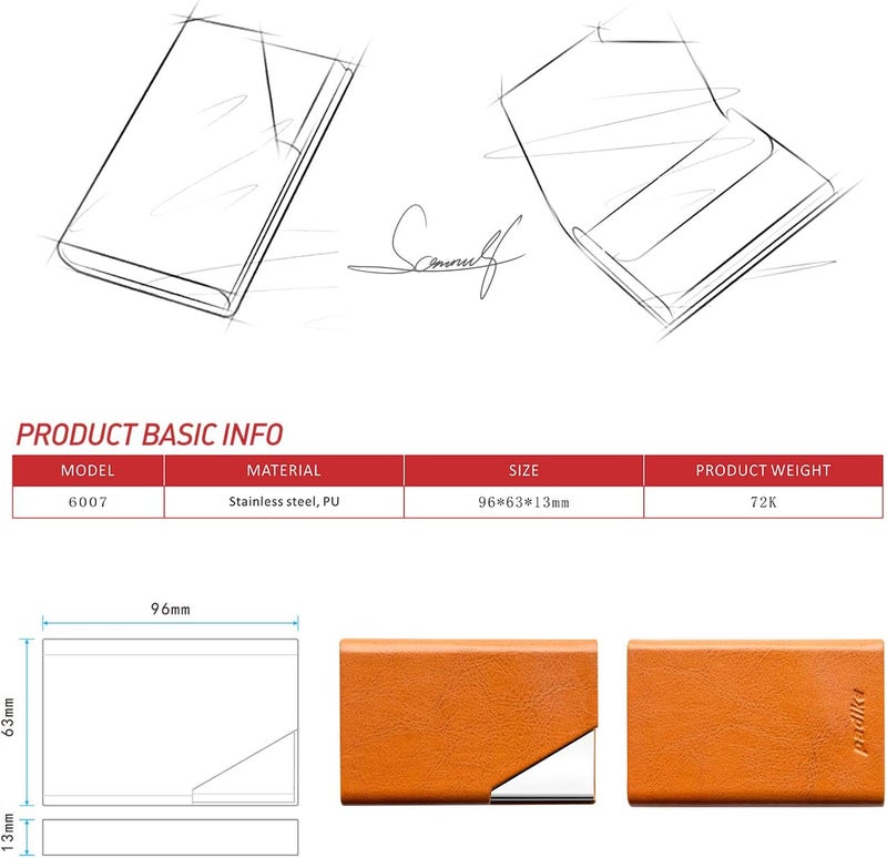 Padike Business Card Holder, Upgraded Leather Business Card Case Pocket Card Holders for Men or Women, Metal Slim Name Card Holder RFID Blocking Business Card Carrier with Magnetic Closure(Z-Orange) - Image 3