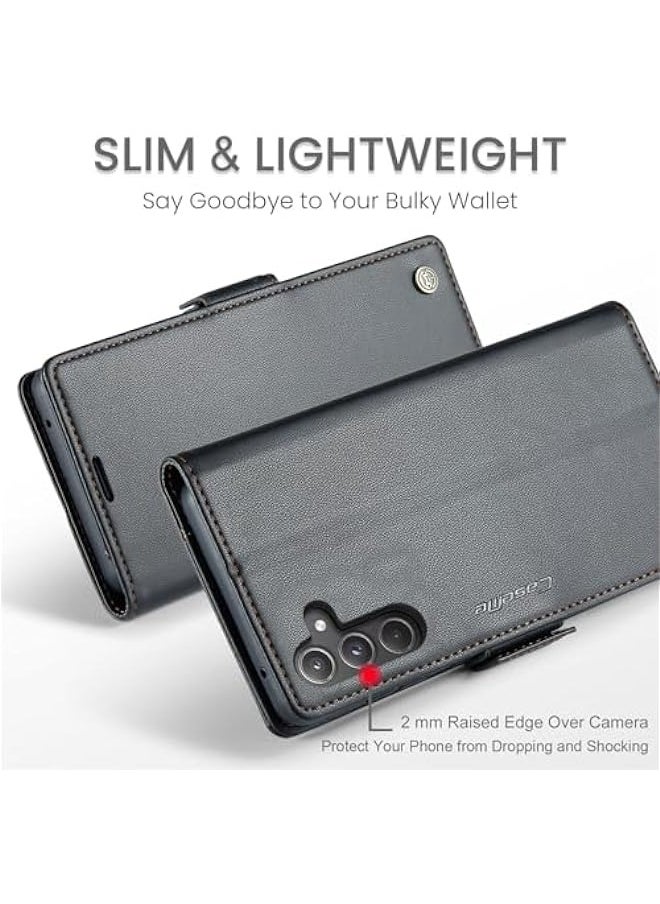 Generic Phone Case Compatible for Samsung Galaxy A55 5G, Protector Scratch Resistant Leather Kickstand Card Slots Money Pocket Black  - Image 2