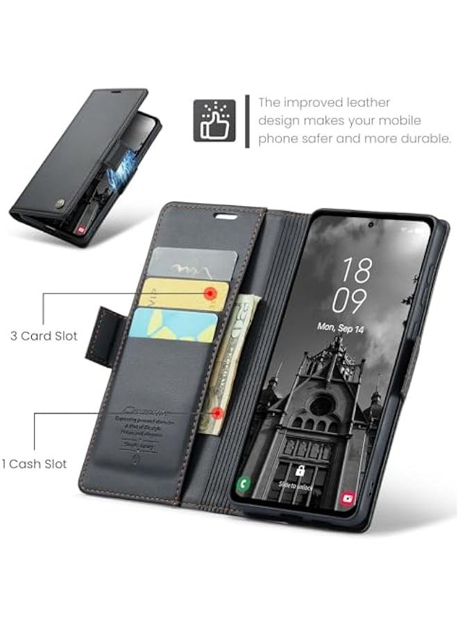 Generic Phone Case Compatible for Samsung Galaxy A55 5G, Protector Scratch Resistant Leather Kickstand Card Slots Money Pocket Black  - Image 3