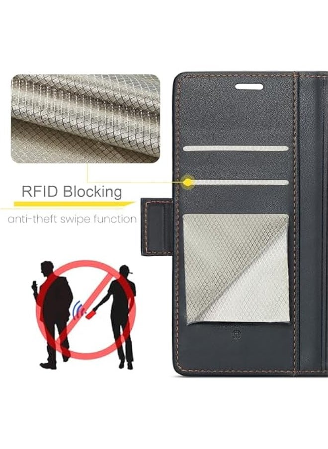Generic Phone Case Compatible for Samsung Galaxy A55 5G, Protector Scratch Resistant Leather Kickstand Card Slots Money Pocket Black  - Image 4