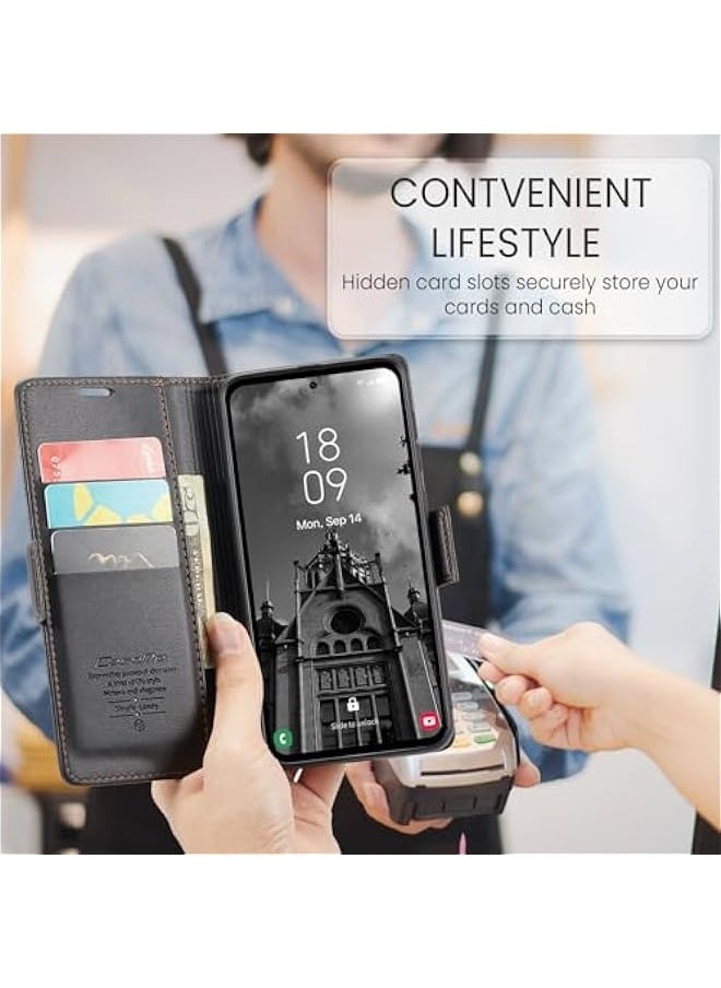 Generic Phone Case Compatible for Samsung Galaxy A55 5G, Protector Scratch Resistant Leather Kickstand Card Slots Money Pocket Black  - Image 5