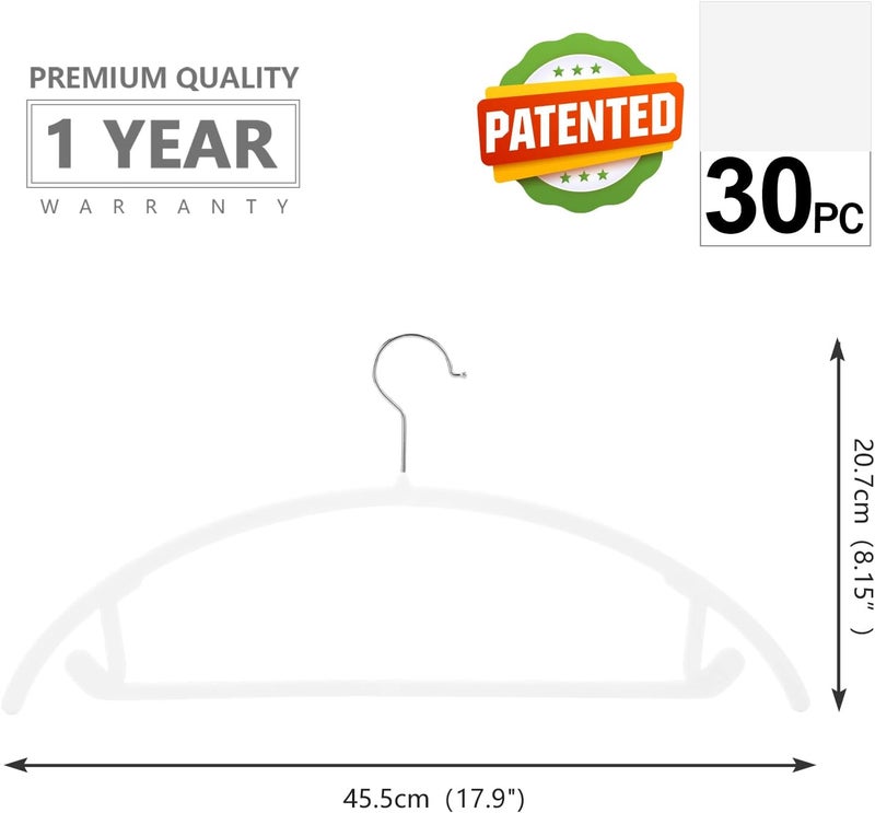 MIZGI Premium Velvet Hangers 30 Pack White Heavy-duty- Non Slip No Shoulder Bump Suit Hangers - Chrome Hooks,Space Saving Clothes Hangers,Rounded Hangers for Coat, Sweater, jackets, Pants, Shirts. - Image 2