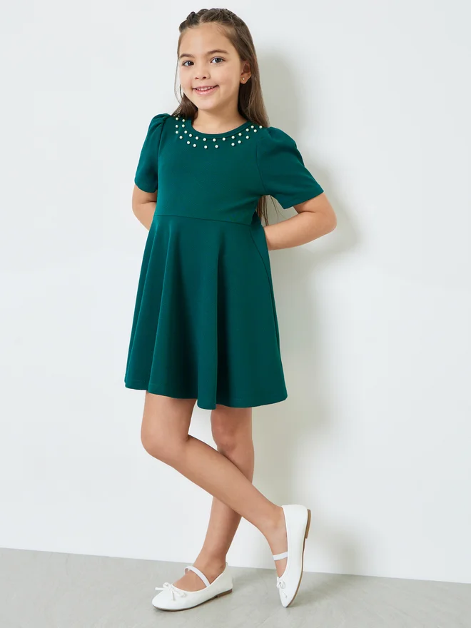 Styli Styli Girls Embellished Puff Sleeve Dress