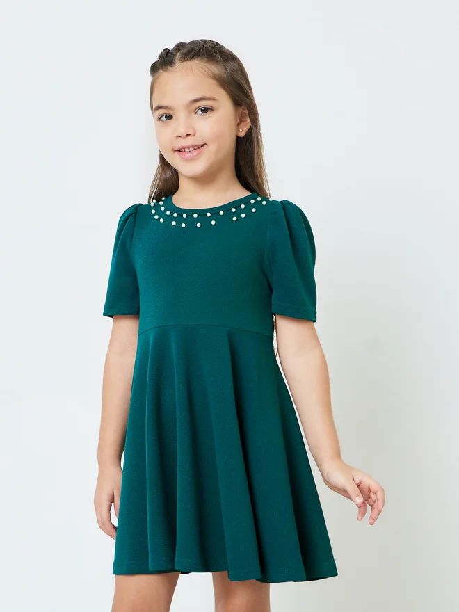 Styli Styli Girls Embellished Puff Sleeve Dress