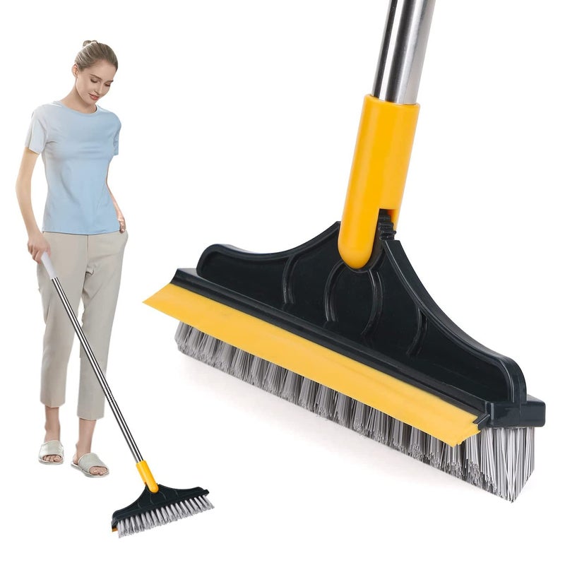 ASHGUJ AllinOne Bathroom Cleaning Brush with Wiper Long Handle 120 Rotating Scrubber for Thorough Tile and Floor Cleaning 