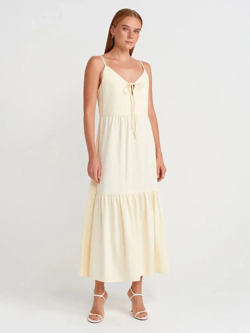 ديلفين Dilvin Sleeveless A-line Maxi Dress With Tie Front
