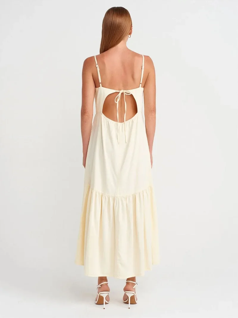 ديلفين Dilvin Sleeveless A-line Maxi Dress With Tie Front