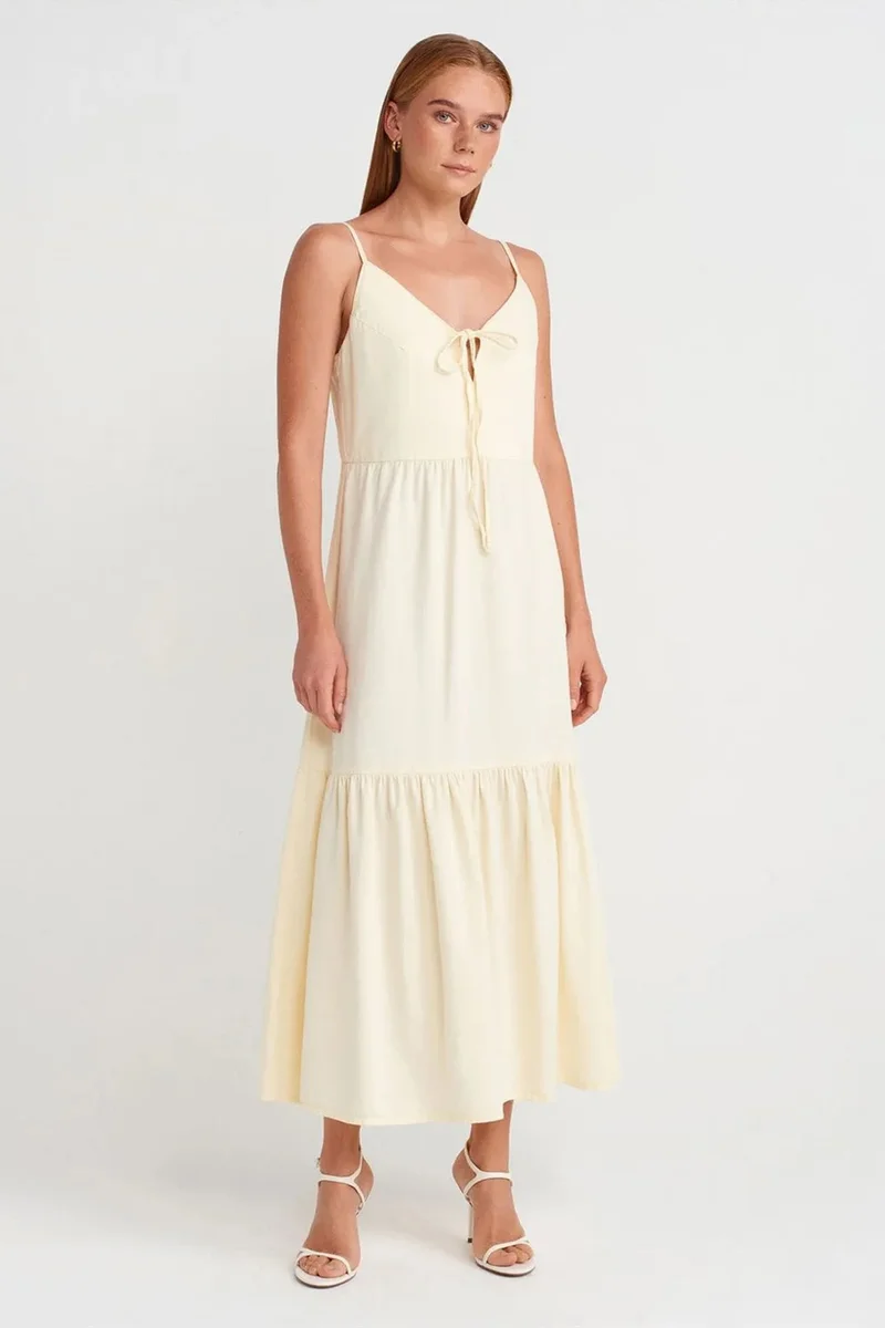 DILVIN Sleeveless A-line Maxi Dress With Tie Front