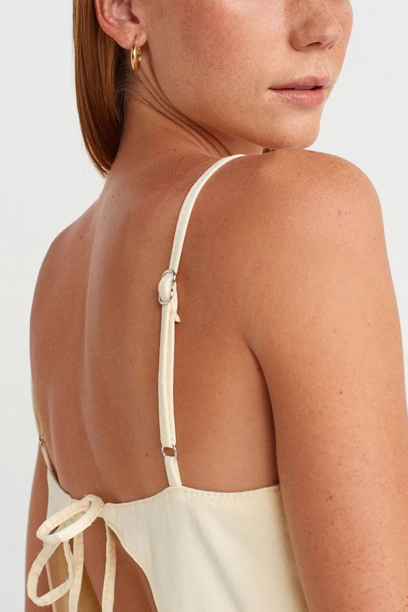 Dilvin Cream Natural DILVIN Sleeveless A-line Maxi Dress With Tie Front for Women | Best Price UAE