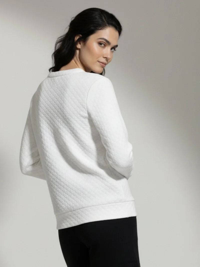 Outzidr  White Textured V Neck Sweatshirt  | Best Price UAE