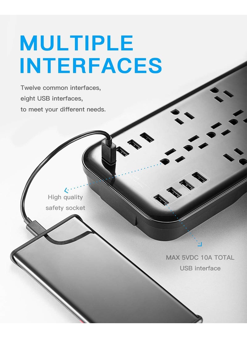 KMC KMC 12Outlet Surge Protector Power Strip with 8 USB Charging Ports 5V10A 2500J6Foot Cord  - Image 4