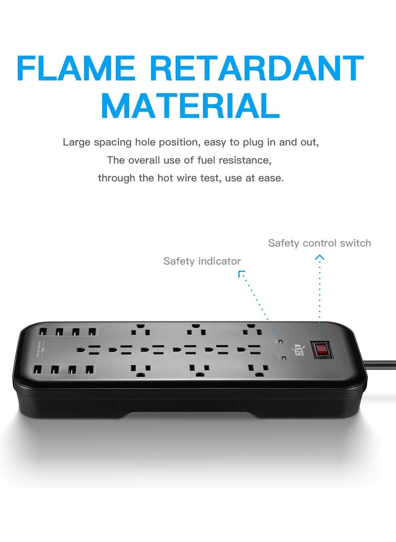 KMC KMC 12Outlet Surge Protector Power Strip with 8 USB Charging Ports 5V10A 2500J6Foot Cord  - Image 3