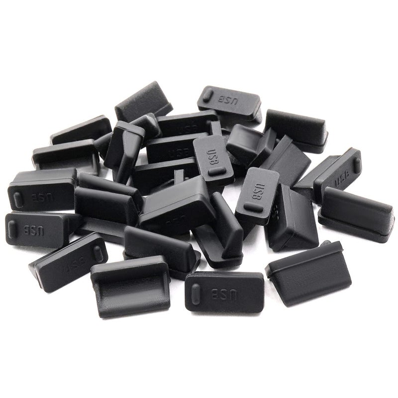 ThreeBulls 30 Pcs Silicone USB Cap Port Cover Anti Dust Protector for Female End Black - Image 1