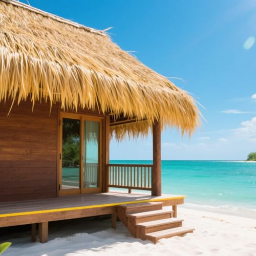 Neehows Tiki Hut Grass Roof 1181 x 197 Inch Artificial Plastic Thatch Roll Palapa Thatch Roofing for Hut Tiki Bar Decor Party DIY Crafts Yellow - Image 3