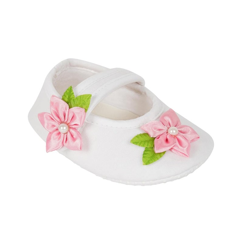 Rsmart Infant New Baby Toddlers Boys and Girls Cotton White Sandal Booties With Pink Flower Patch [RSM_19] - Image 2
