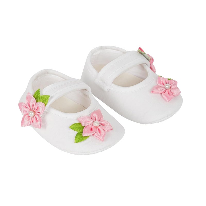 Rsmart Infant New Baby Toddlers Boys and Girls Cotton White Sandal Booties With Pink Flower Patch [RSM_19] - Image 1