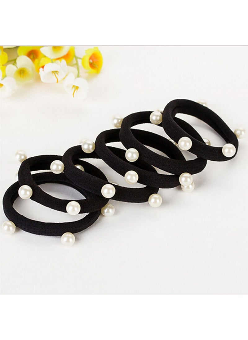 Suoirblss Suoirblss 20 Pcs Black Manmade Pearl Elastic Hair Bands Cotton Stretch Hair Ties Ponytail Women Lady Headbands Hair Ropes Hair Accessories 