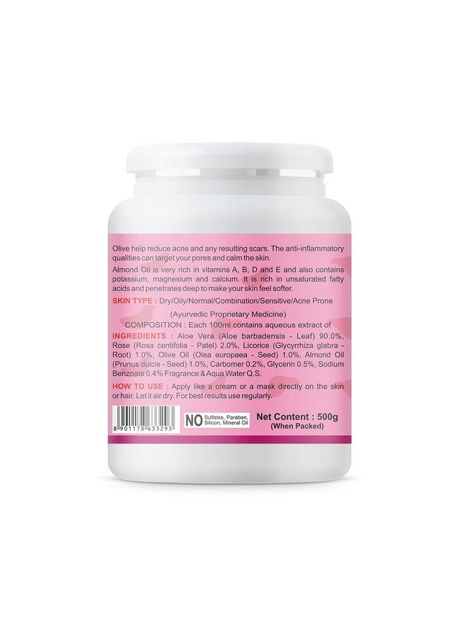 KAZIMA Aloe Rose Gel With Pure Aloe Vera, Olive & Vitamin E For Face, Skin & Hair - Moisturizing, Sunburn, Acne Scars, Wrinkles & Dark Circles (500 Gram)  - Image 2