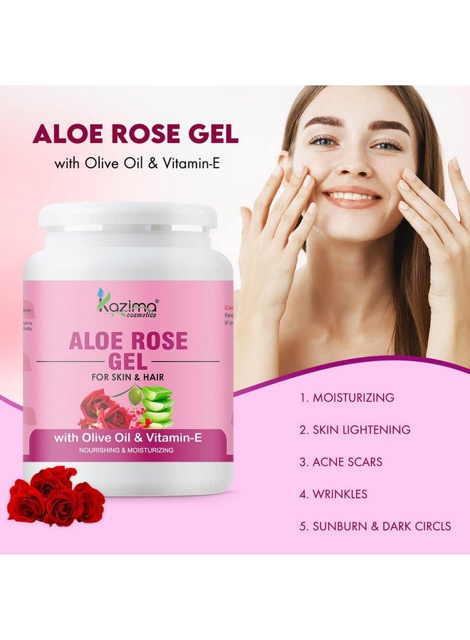 KAZIMA Aloe Rose Gel With Pure Aloe Vera, Olive & Vitamin E For Face, Skin & Hair - Moisturizing, Sunburn, Acne Scars, Wrinkles & Dark Circles (500 Gram)  - Image 5