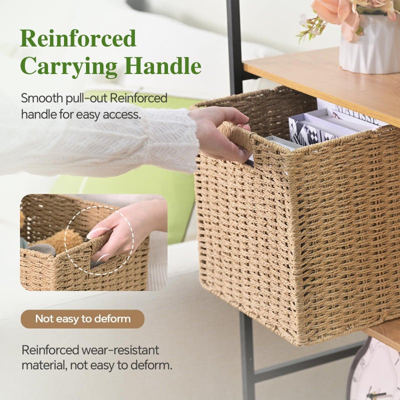 Patvingot Woven Wicker Storage Baskets 2-Pack, 11x11 Handwoven Paper Rope Organizer Bins, Foldable Cube Storage Cubes with Built-in Handles for Shelves and Closet Organization(Natural Beige) - Image 3
