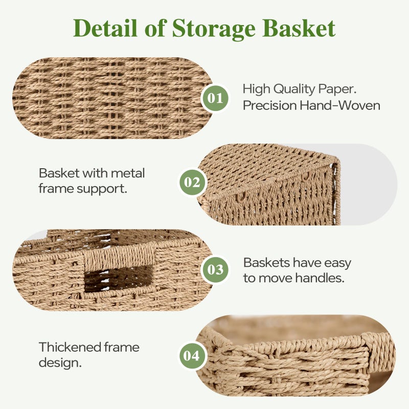 Patvingot Woven Wicker Storage Baskets 2-Pack, 11x11 Handwoven Paper Rope Organizer Bins, Foldable Cube Storage Cubes with Built-in Handles for Shelves and Closet Organization(Natural Beige) - Image 5