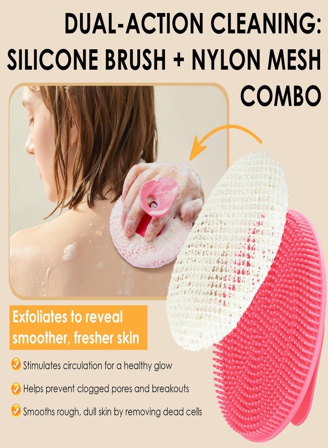 INNERNEED Food-Grade Silicone Body Scrubber Gentle Cleansing Brush with Exfoliating Net Sponge Bath Scrubbing Washcloth Case, More Hygienic and Well Lather (Pink Set) - Image 2