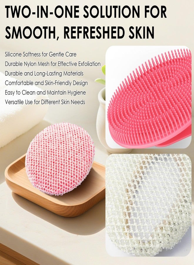 INNERNEED Food-Grade Silicone Body Scrubber Gentle Cleansing Brush with Exfoliating Net Sponge Bath Scrubbing Washcloth Case, More Hygienic and Well Lather (Pink Set) - Image 3