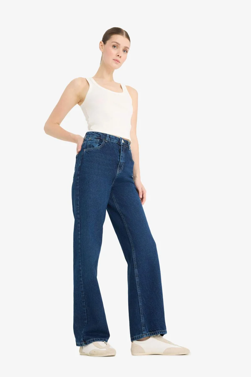 DeFacto 90's Wide Leg High Waist Long Washed Jeans