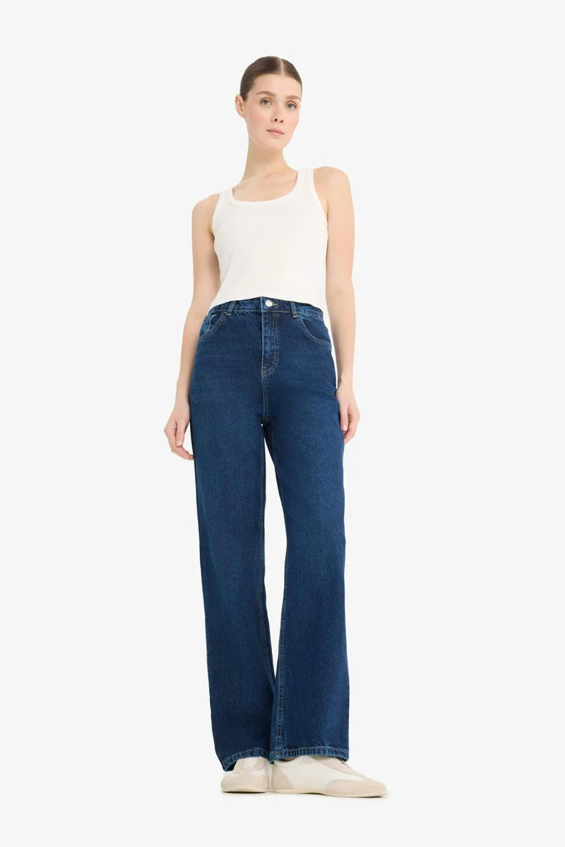 DeFacto 90's Wide Leg High Waist Long Washed Jeans