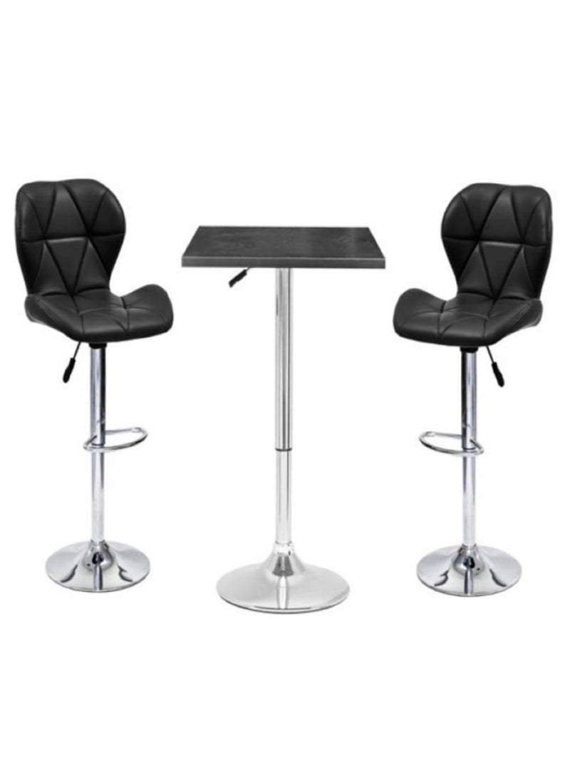 AL WADI FURNITURE AWF AL WADI FURNITURE 3-Piece Adjustable Square MDF Wood Bar Table Set with 2 Diamond Style Bar Stools for Pub Counter Kitchen Home PU Leather Bar Chairs with Footrest 360°Swivel Perfect for Small Space, Black  - Image 1