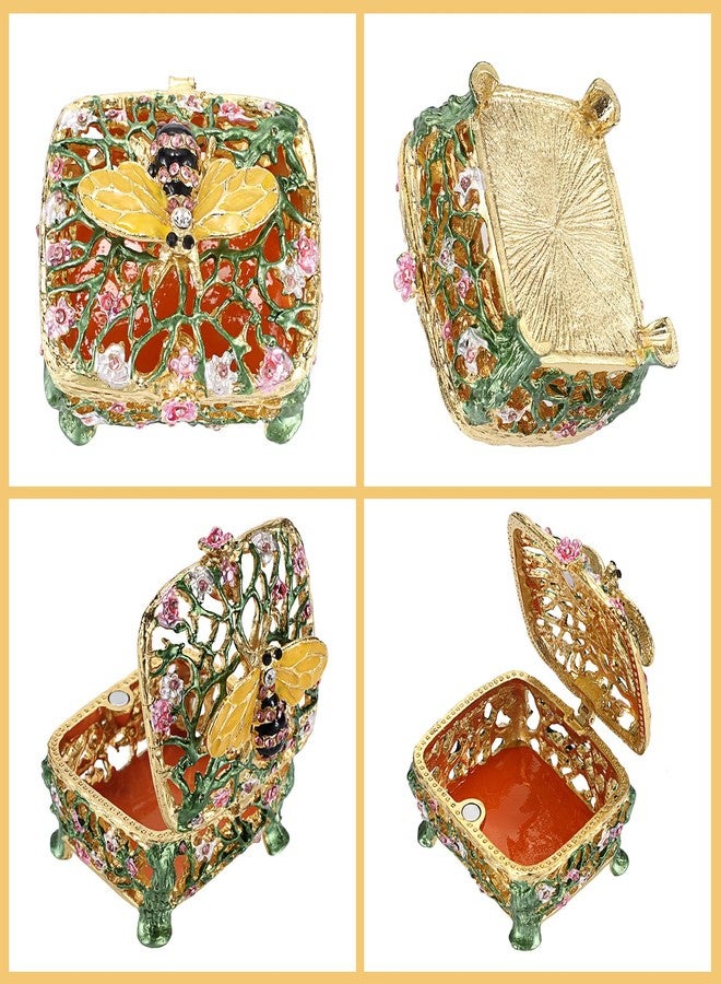 ELLDOO Mini Bee Trinket Box, Vintage Metal Enameled Decorative Box Ring Earrings Jewelry Organizer Gift for Girl Women - Image 3