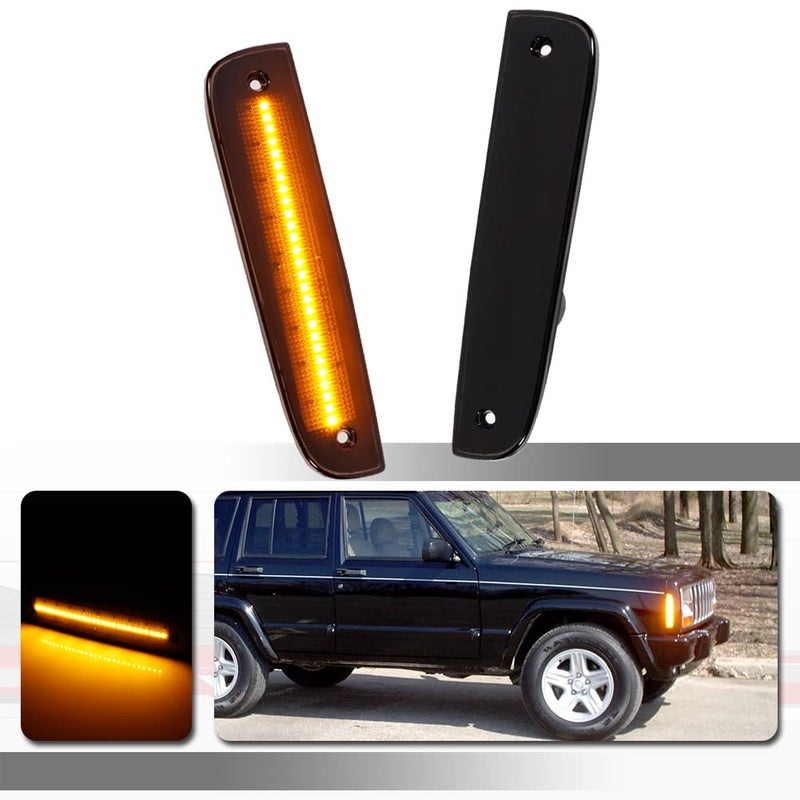 Tonsya Amber Led Smoked Lens Compatible With 1997 1998 1999 2000 2001 Jeep Cherokee Front Bumper side Corner Parking Marker Light CH2551118CH25501185505514755055146